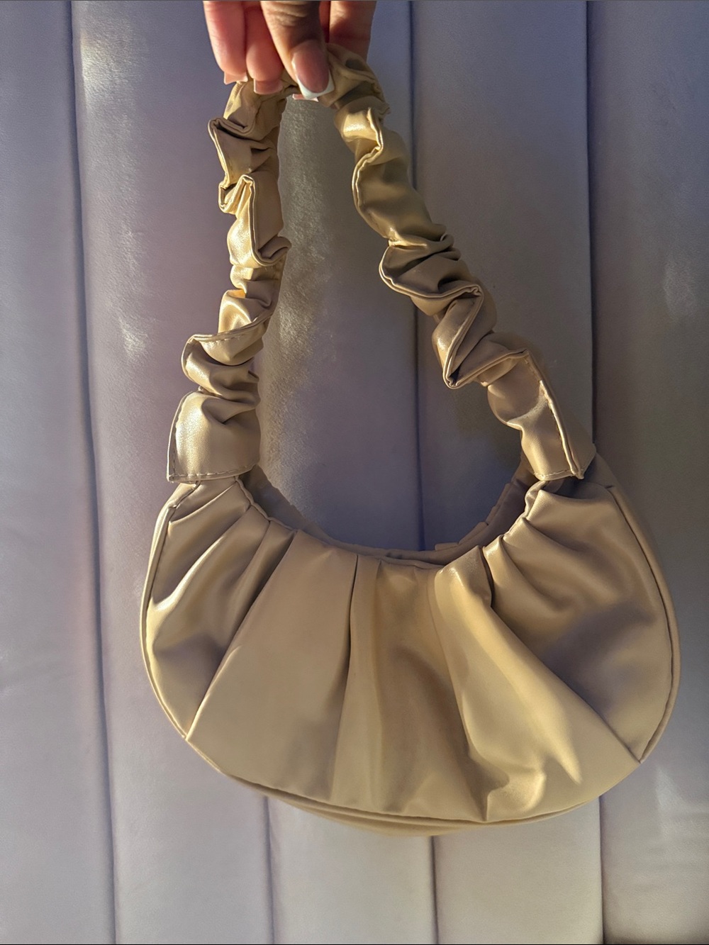 Women’s Ruched Handle Crescent Shoulder Bag - Beige